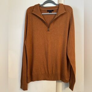 Banana Republic Men's Cashmere Silk Burnt Orange Zip-Up 1/2 Sweater preppy